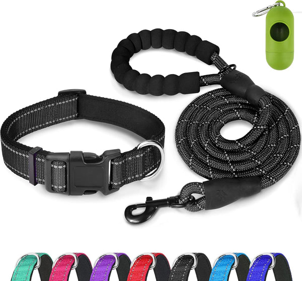 Dynmeow Reflective Dog Collar and Leash Set, 6FT Strong Climbing Rope Leash with Padded Handle for Medium Large Dogs