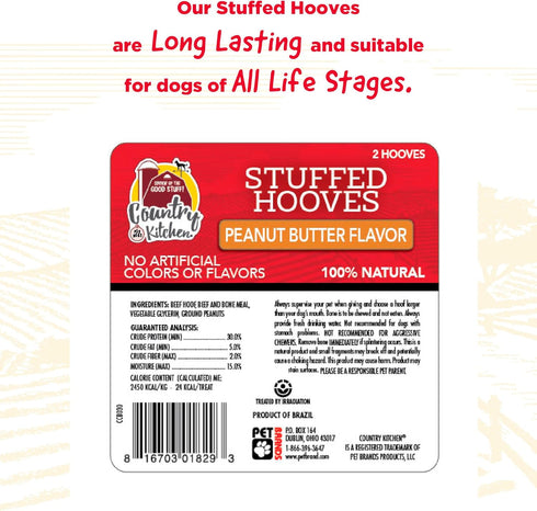 Country 100% 2 Pack Kitchen Stuffed Beef Hoof Peanut Butter Flavor Dog Treat, Natural, Long Lasting