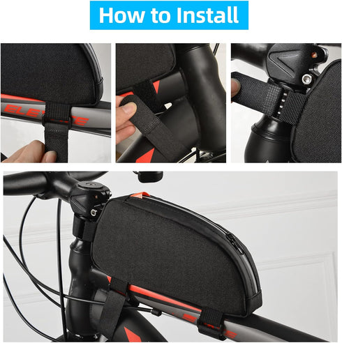 Waterproof Bike Top Tube Bag, Front Frame Pouch for Road Mountain Bicycle Outdoor Cycling Travel
