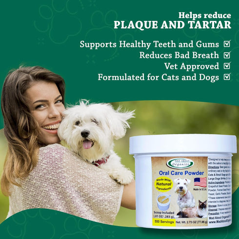 Dog or Cat Oral Care Powder – Tartar and Plaque Remover for Oral Hygiene, 550 Servings, Medium Size