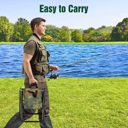 200 LBS Portable Fishing Chair, Folding Camping Chair with High Back Storage Bag Carrying Bag, Durable Oxford Cloth