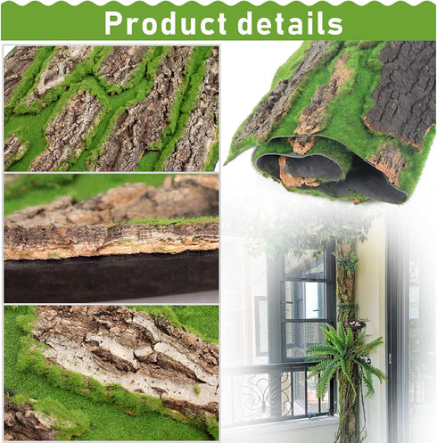 PINVNBY Reptile Cork Terrarium Background, Natural Bark Backdrop with Artificial Moss, 15.75"×11.8"