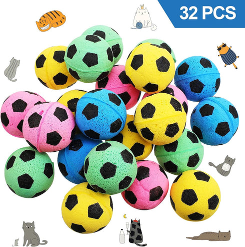 Skylety 32 Pieces Cat Soccer Balls, Foam Sponge Football Interactive Toy Sports Ball for Kittens