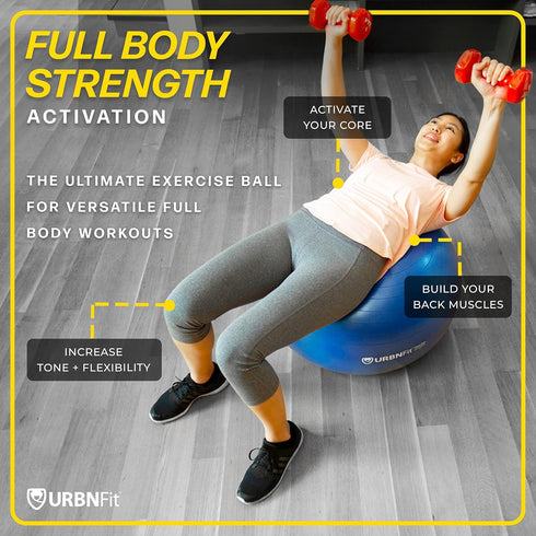 URBNFit Exercise Ball - Yoga Ball for Workout Pregnancy Stability - AntiBurst Swiss Balance Ball w/ Pump - Fitness Ball
