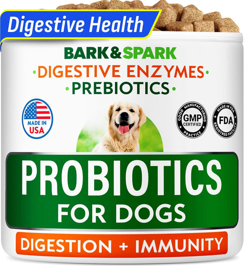 BARK&SPARK Dog Probiotics for Digestive Health & Enzymes, Chews for Digestion, Pet Probiotics for Dogs (60Ct, Chicken)