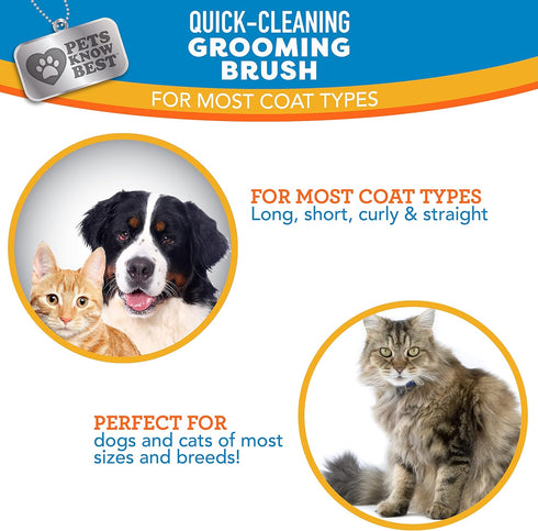 Quick-Cleaning Grooming Brush by Pets Know Best, Self-Cleaning Deshedding Tool for Cats & Dogs, Gentle Detangling