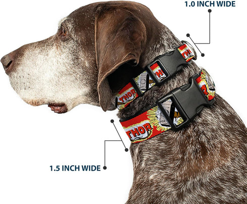 Buckle-Down Dog Collar Plastic Clip, Thor Hammer Red Yellow White, 11 to 17 Inches