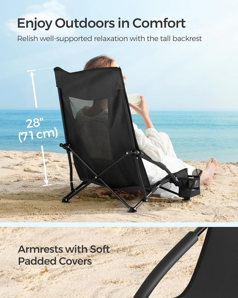330 lb, UGCB61BK SONGMICS Portable Beach Chair for Adults, Max. Load High Backrest, Cup Holder, Lightweight