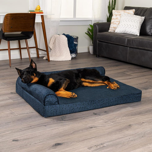 Furhaven Orthopedic Dog Bed for Large Dogs, Jumbo/XL, Plush & Almond Print L Shaped Chaise with Removable Washable Cover