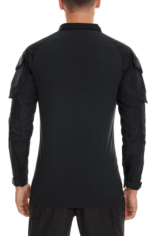 TACVASEN Men's Long Sleeve 1/4 Zip Tactical Military Shirt Windproof Hiking Pullover with Pockets
