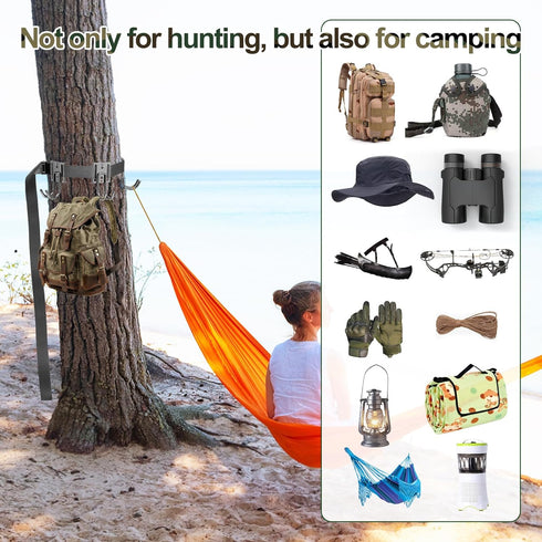 PAMASE Tree Stand Gear Hangers with 3 Metal Hooks, Thick Strap Bow Hanger for Hunting Equipment