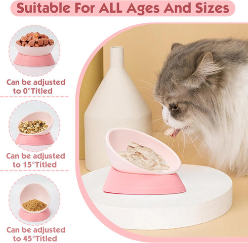 French Bulldog Food Bowl- Slanted Tilted Pug Food Water Bowl,Cat Bowl- Feeder for Frenchie/Shih Tzu/Flat Faced Small Dogs/Puppies/Cats (Pink, 2 Cup)