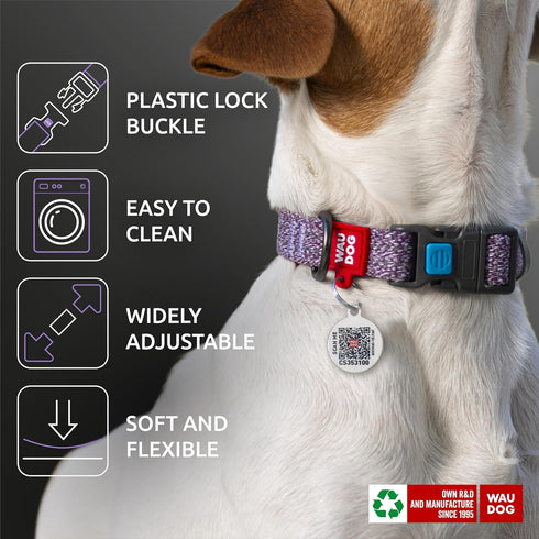 WAUDOG Reflective Cotton Dog Collar, Eco-Friendly Alternative for Small Medium Large Dogs with QR ID Tag