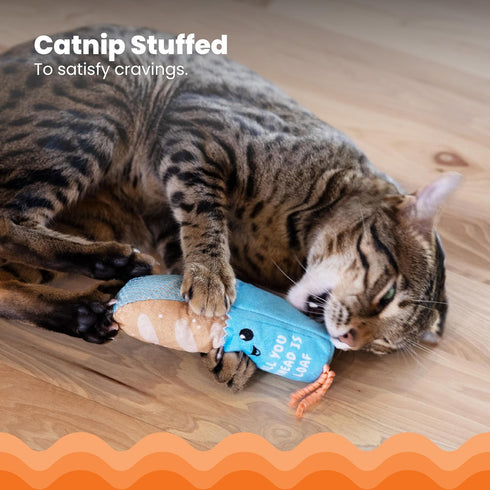 Catstages Loaf Kicker Toy with Catnip and Dental Mesh, Bread Shape, Plush and Ribbon Cat Toy for Kicking, Tossing