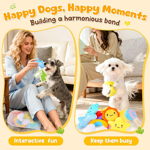 Pack 9 KIPRITII Whimsical Squeaky Dog Toys for Small Dogs & Puppies Plush Toys with Storage Bag, Pcs Stuffed Puppy Chew