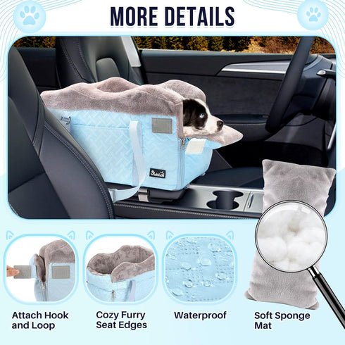 9 lbs, SlowTon Console Dog Car Seat - Portable Center Dog Car Seat for Small Dogs up to Washable Pet Carseat with Soft