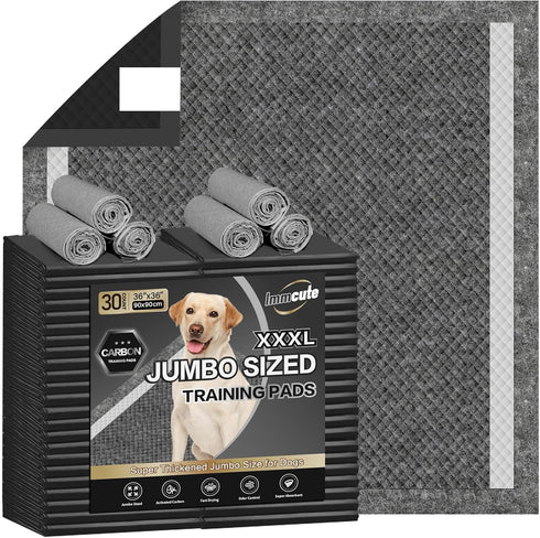 IMMCUTE Dog Pads Extra Large 36"X36", 30 Count, Charcoal Training Pads with Adhesive Strip