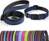 Mile High Life Reflective Dog Collar Leash Set for Small Medium Dogs (Reflective Stripe Blue, Medium, Pack of 2)