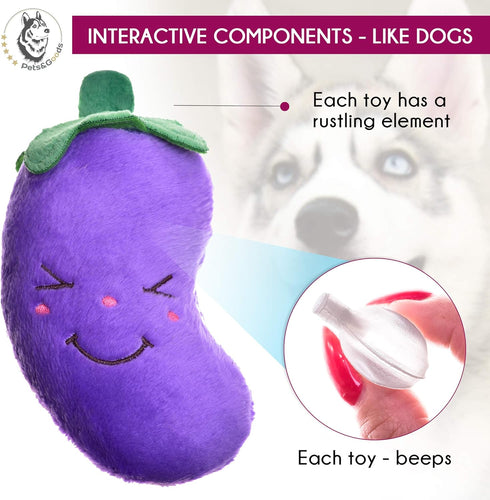 Pets&Goods Plush Squeaky Chew Toys for Small Dogs, 6-Pack Fruit & Vegetable Toy Set