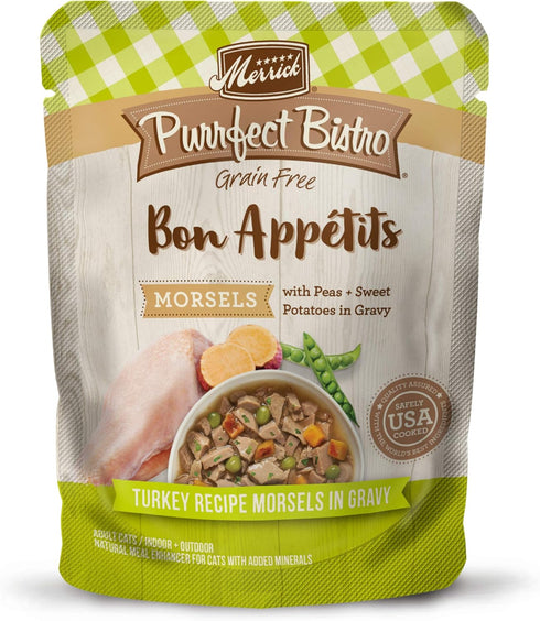 Merrick Purrfect Bistro Bon Appetits Grain Free Wet Cat Food - Turkey Recipe Morsels in Gravy - (24) 3 oz. Pouches