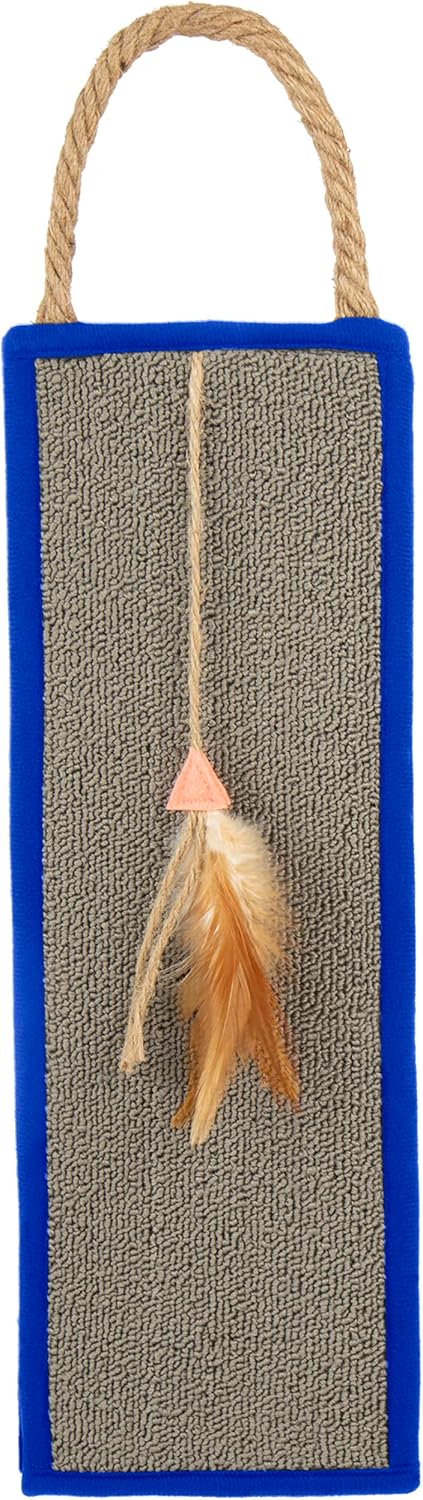 SmartyKat Clever Claws Carpet & Burlap Hanging Cat Scratch Mat, Brown/Gray with Blue Trim, One Size