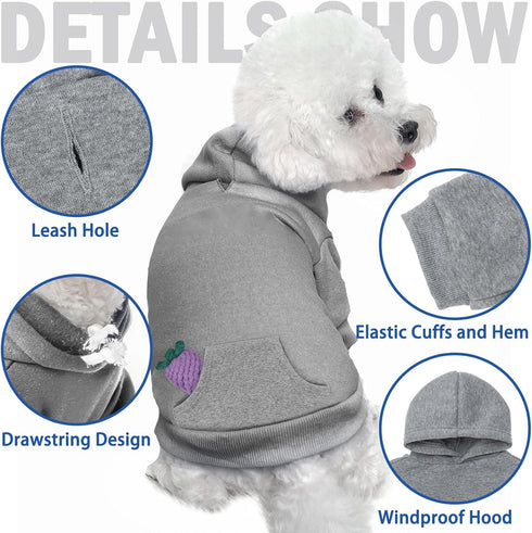 SCENEREAL Dog Hoodie Sweaters for Small Medium Large Dogs, Fleece Sweatshirt with Hat and Pocket, Grey (M)