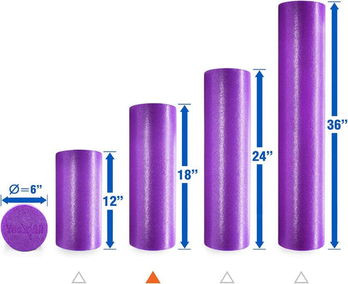 Yes4All Medium Firm Round PE Foam Roller, 12, 18, 24, 36 Inches for Pilates, Yoga, Stretching