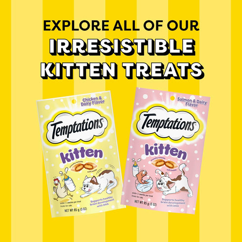 Temptations Kitten Crunchy and Soft Treats, Chicken and Dairy Flavor, 6.3 oz Pouch (Pack of 10)