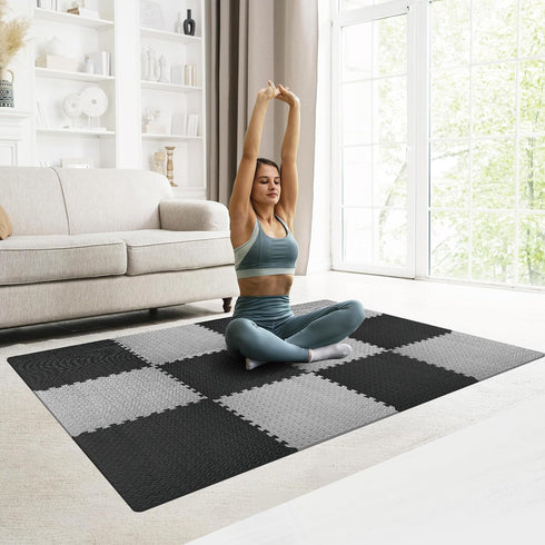 24x24 Inch 0.4 Inch 12 Pack 48 GWT Interlocking EVA Foam Floor Tiles Thick Gym Flooring for Home Gyms Garages