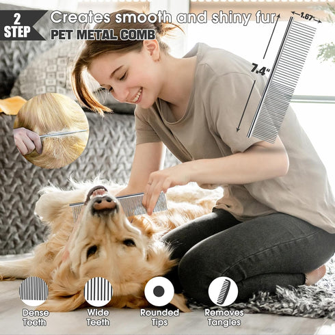 4PCS Bonteck Dog Slicker Brush for Dogs Grooming Kit | Large Dog Brush for Goldendoodles Poodles Doodles | Long Pin