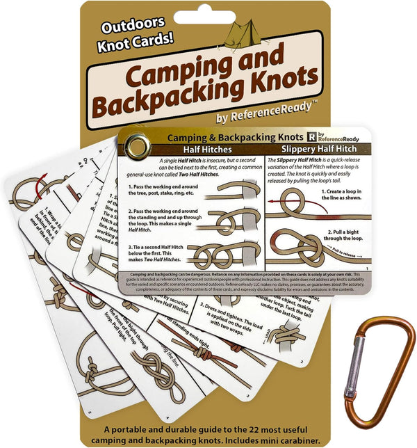 Outdoor Knots Waterproof Knot Tying Cards with Mini Carabiner, 22 Rope Knots for Camping and Backpacking
