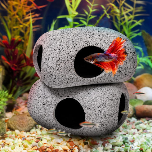 6 Pack Aquarium Decoration Rock Caves, Betta Fish Tank Hideaway, Stones House Decor for Cichlid Shrimp Territorial Fish
