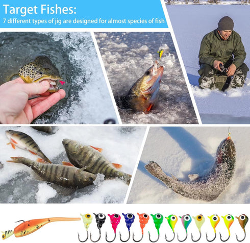 THKFISH Ice Fishing Jigs Kit - Ice Fishing Lures for Walleye, Perch, Panfish, Crappie, 50PCS/31PCS