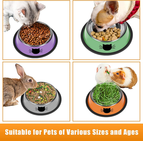 3Pcs Cat Bowls, Non-Slip Stainless Steel, 7 Oz Suitable for Indoor Pets, Removable Rubber Base