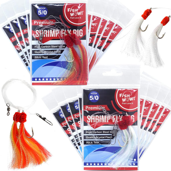 20 Packs Fishing Shrimp Flying Rig 5/0 Hook - Red Yellow White