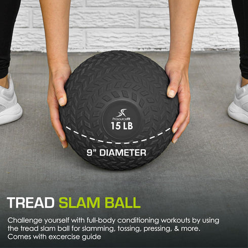 ProsourceFit Slam Medicine Balls, 5-50lbs, Smooth & Tread Textured Grip for Strength, Conditioning, Cardio Workouts