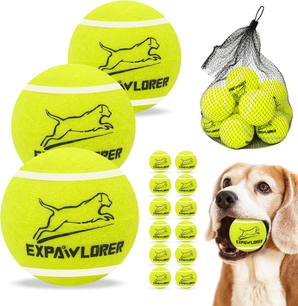 EXPAWLORER 12 Pack Tennis Toys for Dogs, 2.5 Inch Squeaky Balls for Aggressive Chewers, Perfect for All Dog Sizes