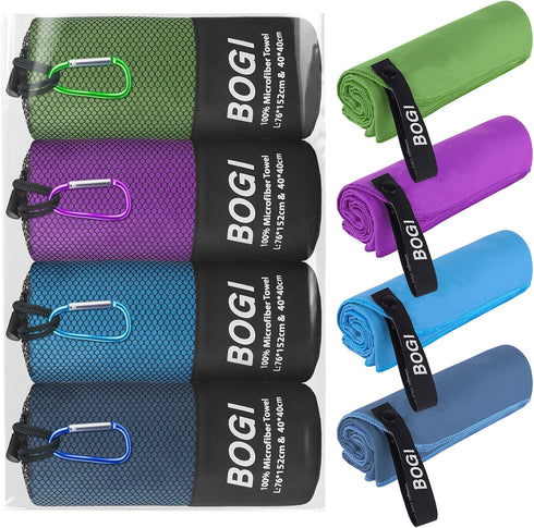 BOGI 4 Pack(8 pcs) Microfiber Travel Sports Towel-Quick Dry Towel, Soft Lightweight