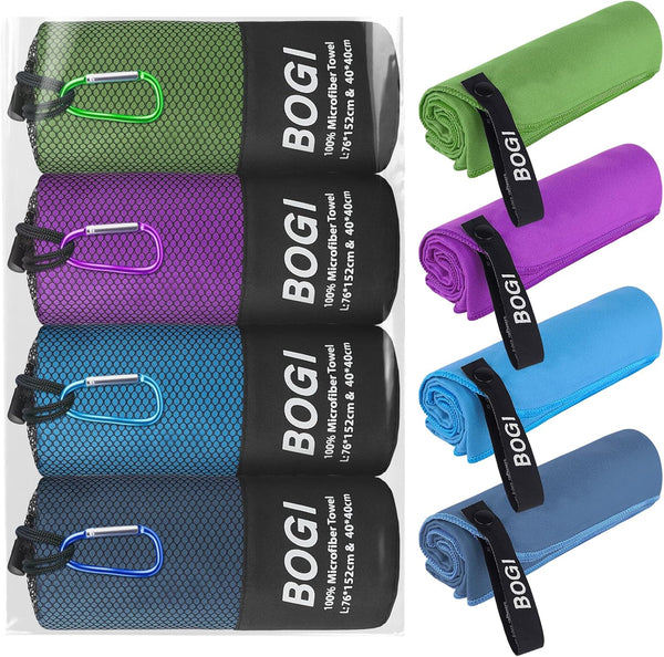 BOGI 4 Pack(8 pcs) Microfiber Travel Sports Towel-Quick Dry Towel, Soft Lightweight