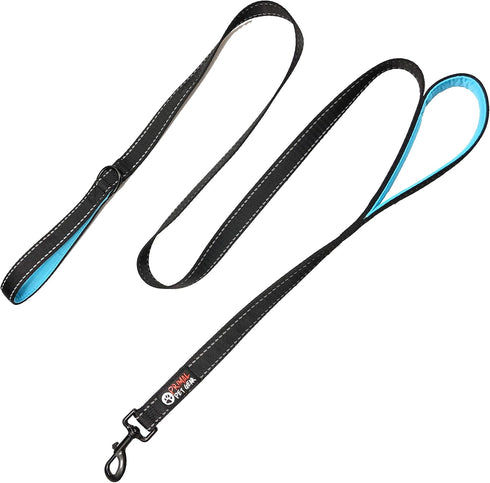 6ft Dog Leash, Heavy Duty Reflective Traffic Padded Two Handle Lead for Large or Medium Dogs, Black