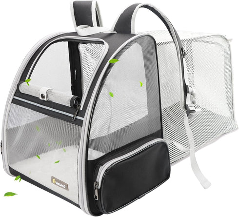 Texsens Cat Backpack, Expandable Pet Carrier for Medium Cats and Small Dogs up to 17 lbs, Black