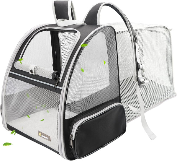 Texsens Cat Backpack, Expandable Pet Carrier for Medium Cats and Small Dogs up to 17 lbs, Black