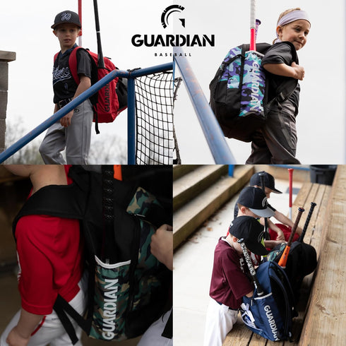 Guardian Rookie Baseball Backpack for Boys or Girls - Bat Pack Bag for Kids with External Helmet Storage, Holds Two Bats