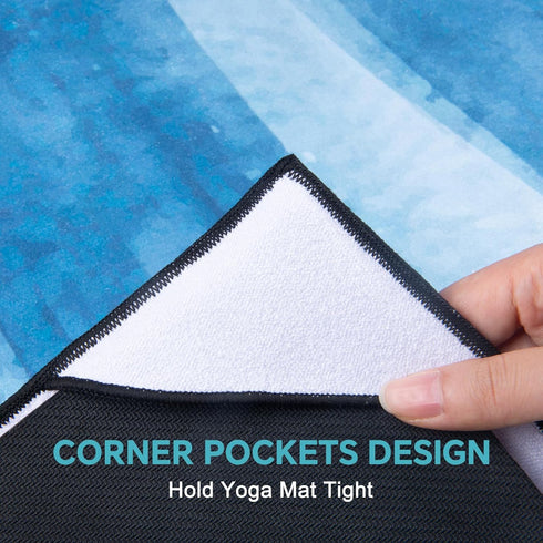 70"x26", QiyI Yoga Mat Towel with Corner Pockets, Non Slip Sweat Absorbent Hot Yoga Towels, Soft Yoga Blankets