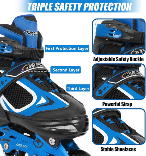 5-8 4 5 6, Nattork Blade Roller Skates for Boys with Light Up Wheel, Outdoor & Indoor Illuminating Black Inline Skates