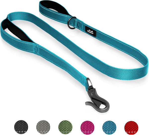 TwoEar 5FT 1IN Strong Blue Dog Leash with 2 Padded Handles for Extra Control, Reflective Lead for Small Medium Large