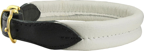 White Soft Genuine Rolled Leather Dog Collar, Brass Hardware, 12.5"-14" Neck Circumference