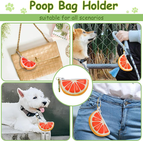 BlissBud Grapefruit Shape Dog Poop Bag Holder and Carrier - Leash Attachment Poo Bag Dispenser with Stylish Cute