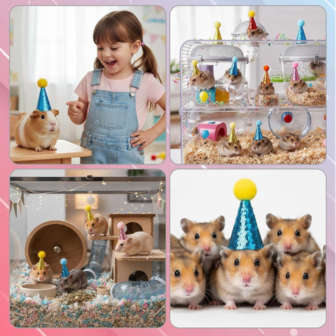 ZHLKHIOP 12PCS 2.36inch Set Stuffed Animal Party Hats, Mini Birthday Hats for Stuffed Animals, Dog Party Hat with Pom