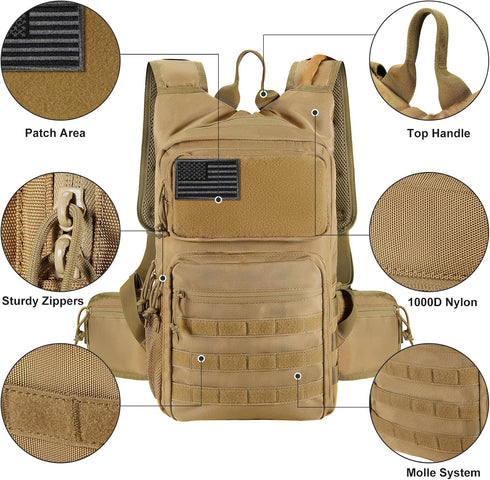 FRTKK Tactical Hydration Pack, Lightweight Insulation Water Backpack for Hiking, Running, Fishing